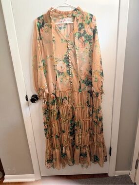 L'Atiste Floral Peach Tiered Maxi Dress